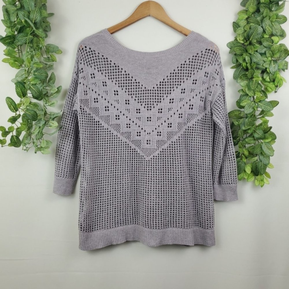American Eagle Geometric Casual Open Knit Boho Long Sleeve Sweater Grey medium - Picture 2 of 9